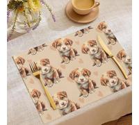 Lot de 4 Sets de Table, Chiot d'amour Tissé Lavable Napperons Animaux Mignons Sets de Table Résiste à Chaleur Antidérapant pour Cuisine ou Table à Manger, Rose