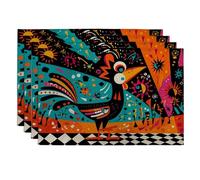 Lot de 4 sets de table colorés en forme de coq pour salle à manger festive, antidérapants et lavables pour intérieur et extérieur