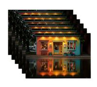 Lot de 4 Sets de Table Couleur Orange Architecture Reflet Lavables, Sets de Table Chalets Colorés à la Chaleur - Facile à Nettoyer, pour Salle à Manger Cuisine fête, 45x30cm