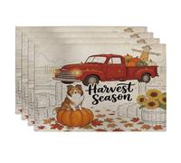 Lot de 4 sets de table d'automne avec motif chien berger Shetland, 30,5 x 45,7 cm, motif ferme, camion, récolte, pour salle à manger, vacances à la campagne, décoration de la maison et de la cuisine