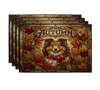 Lot de 4 sets de table d'automne en verre teinté imprimé de chien de berger Shetland, 30,5 x 45,7 cm, lavables pour salle à manger, vacances d'automne, décoration de la maison et de la cuisine