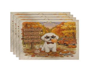 Lot de 4 sets de table d'automne motif bichon frisé, 30,5 x 45,7 cm, camping, camion, scénique, pour salle à manger, vacances, décoration de cuisine