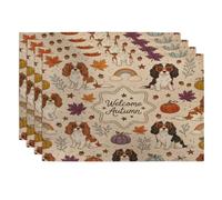 Lot de 4 sets de table d'automne motif Cavalier King Charles Spaniel, 30,5 x 45,7 cm, sans couture pour la maison, le dîner, les vacances, la cuisine, la cuisine