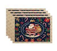Lot de 4 sets de table de Noël avec citation du Père Noël | Sucre d'orge, sets de table, boîtes cadeaux, décorations de vacances, décoration de table festive, dîner d'hiver