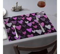 Lot de 4 sets de table de printemps avec cœurs pailletés dans des tons violets