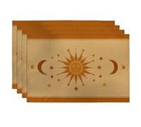 Lot de 4 sets de table décoratifs motif soleil lune étoiles, orange, bohème, pour table de salle à manger, antidérapant, lavable, pour intérieur et extérieur