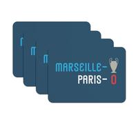 Lot de 4 Sets de Table Dessous en Caoutchouc Bleu - Marseille 1 - Paris 0 Sport Foot Champion Ballon C1 - Grand Format 39,5 x 28,5 cm