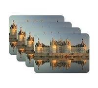 Lot de 4 Sets de Table Dessous en Caoutchouc Chateau de Chambord Vue Frontale Renaissance France - Grand Format 39,5 x 28,5 cm