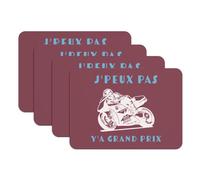 Lot de 4 Sets de Table Dessous en Caoutchouc Rouge - J'Peux Pas Y'a Grand Prix Moto Course Mécanique GP - Grand Format 39,5 x 28,5 cm