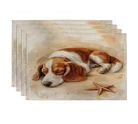 Lot de 4 sets de table d'été motif chien basset 30,5 x 45,7 cm, motif imprimé plage, plage, plage, plage, plage, plage, plage, plage, plage, plage, plage, plage, plage, plage, plage, dîner, fête