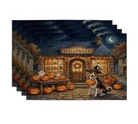 Lot de 4 sets de table d'Halloween en forme de chien Basenji, 30,5 x 45,7 cm, citrouilles mignonnes pour dîner, vacances d'automne, décoration de la maison et de la cuisine
