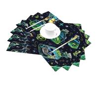 Lot de 4 sets de table d'Halloween en vinyle noir avec tête de mort pour table de salle à manger, cuisine, résistants à la chaleur, lavables et lavables