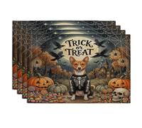 Lot de 4 sets de table d'Halloween motif chien Basenji, 30,5 x 45,7 cm, décoration de cuisine pour la maison, les fêtes, les fêtes de fin d'année, la cuisine