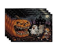 Lot de 4 sets de table d'Halloween motif citrouille, shetland, berger, 30,5 x 45,7 cm, maison hantée pour la maison, le dîner, les fêtes effrayantes