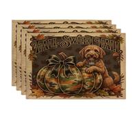 Lot de 4 sets de table doux à motif de chien labradoodle d'automne sur le thème du soldat, 30,5 x 45,7 cm, motif imprimé citrouille d'automne et feuille d'érable pour la maison, les fêtes, la cuisine