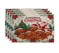 Lot de 4 sets de table doux avec motif imprimé « Marry Christmas Tree Vizsla » - 30,5 x 45,7 cm - Motif Père Noël et bonhomme de neige
