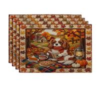 Lot de 4 sets de table doux en forme de chien Cavalier King Charles Spaniel, 30,5 x 45,7 cm, style automnal, pour le camping, la salle à manger, la maison, la cuisine