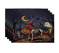 Lot de 4 sets de table doux pour Halloween - 30,5 x 45,7 cm - Motif chiot d'horreur - Pour dîner à la maison, fête de vacances effrayante et effrayante