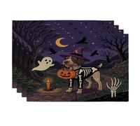 Lot de 4 sets de table doux pour Halloween à poils métalliques, 30,5 x 45,7 cm, motif imprimé chiot d'horreur, cimetière, pour la maison, le dîner, les fêtes de fin d'année, la cuisine