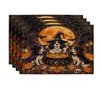 Lot de 4 sets de table doux pour Halloween Cavalier King Charles épagneul, 30,5 x 45,7 cm, motif chiot, sorcière, chaudron, pour dîner, décoration de maison, cuisine