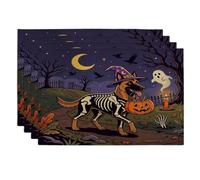 Lot de 4 sets de table doux pour Halloween - Motif chien malinois belge - 30,5 x 45,7 cm - Motif chiot d'horreur et cimetière - Pour dîner à la maison, fête effrayante et effrayante