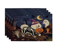 Lot de 4 sets de table doux pour Halloween motif chien samoyède, 30,5 x 45,7 cm, motif imprimé chiot d'horreur, cimetière, pour la maison, le dîner, les fêtes de fin d'année, la cuisine