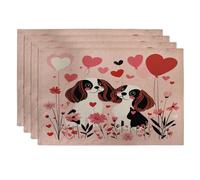 Lot de 4 sets de table doux pour la Saint-Valentin, motif cavalier King Charles épagneul, 30,5 x 45,7 cm, couple de chiots pour dîner, amoureux