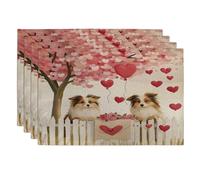 Lot de 4 sets de table doux pour la Saint-Valentin, motif chien berger Shetland, 30,5 x 45,7 cm, couple de ferme, chiot - Motif animal domestique - Décoration de maison et de cuisine