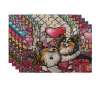 Lot de 4 sets de table doux pour la Saint-Valentin - Motif chien berger Shetland - 30,5 x 45,7 cm - Motif chiot en vitrail - Pour dîner - Décoration de maison et de cuisine
