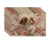 Lot de 4 sets de table doux pour la Saint-Valentin Motif chien Cavalier King Charles épagneul 30,5 x 45,7 cm, motif rétro chiot