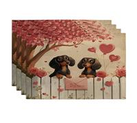 Lot de 4 sets de table doux pour la Saint-Valentin, motif teckel, 30,5 x 45,7 cm, couple de ferme, chiot - Pour dîner à la maison, fête d'animaux domestiques, fête de vacances