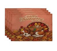 Lot de 4 sets de table doux pour le jour de l'automne, Thanksgiving Day Cavalier King Charles Spaniel, 30,5 x 45,7 cm, motif imprimé dinde pour la maison, les vacances, les fêtes, la cuisine