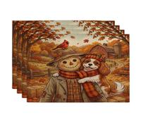 Lot de 4 sets de table doux pour salle à manger, cuisine, cuisine, cavalier d'automne King Charles Spaniel, 30,5 x 45,7 cm, motif ferme, épouvantail d'automne