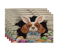 Lot de 4 sets de table doux pour salle à manger, décoration d'intérieur et de cuisine Motif chien Cavalier King Charles Spaniel de Pâques 30,5 x 45,7 cm