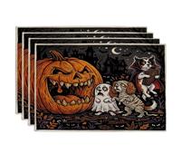 Lot de 4 sets de table effrayants pour Halloween, citrouille, cavalier, King Charles, épagneul, 30,5 x 45,7 cm, pour la maison, le dîner, les fêtes de fin d'année, la cuisine