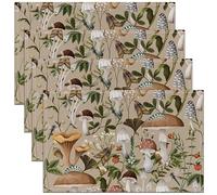 Lot de 4 sets de table en forme de champignon de 30,5 x 45,7 cm - Motif plantes de la jungle sauvage - Style rustique - Pour enfants, adolescents et adultes