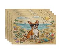 Lot de 4 sets de table en forme de chien Basenji mignon, 30,5 x 45,7 cm, motif coquillage de plage côtière, pour la maison, le dîner, les vacances d'animaux domestiques, la cuisine