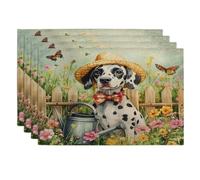 Lot de 4 sets de table en forme de chien dalmatien printanier, 30,5 x 45,7 cm, arrosoir amusant pour la maison, la salle à manger, les fêtes d'animaux domestiques, décoration de cuisine