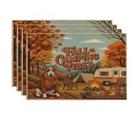 Lot de 4 sets de table en forme de chien Fall Bull Terrier, 30,5 x 45,7 cm, forêt d'automne pour camping-car, salle à manger, tente, feu de camp, fête de vacances, cuisine, motif imprimé