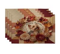Lot de 4 sets de table en forme de chien Fall Yorkies - 30,5 x 45,7 cm - Motif feuilles florales - Pour salle à manger, vacances d'automne, décoration de cuisine