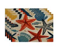 Lot de 4 sets de table en forme d'étoile de mer inspirés de l'océan - Pour table à manger - Antidérapants - Lavables - Pour intérieur et extérieur