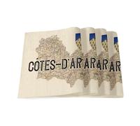 Lot de 4 Sets de Table en Lin - Cotes d'Armor 22 Département Carte Ancienne Bretagne - Grand Format 40 x 28,5 cm