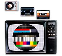 Lot de 4 Sets de Table en Plastique - Style rétro années 80 - Cassette, Image d'essai, Tourne-Disque et Getthobblaster