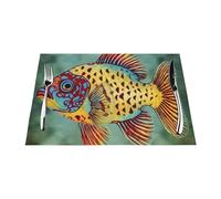Lot de 4 sets de table en PVC avec motif de poissons, 45 x 30 cm, résistants à la chaleur, pour table de salle à manger, cuisine, fêtes