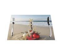 Lot de 4 sets de table en PVC imprimé plage de Noël, 45 x 30 cm, résistants à la chaleur, pour table de salle à manger, cuisine, fêtes