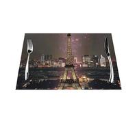 Lot de 4 sets de table en PVC imprimé Tour Eiffel de Paris antidérapants et résistants à la chaleur pour décoration moderne, cuisine, table à manger, mariage, 45 x 30 cm