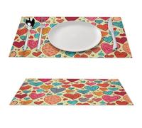 Lot de 4 sets de table en PVC résistants à la chaleur - Lavables et antidérapants - Pour table de salle à manger, cuisine, salle à manger - Motif cœurs colorés - 30,5 x 45,7 cm