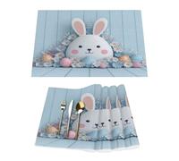 Lot de 4 sets de table en vinyle avec œufs de Pâques et marguerite sur bois bleu pour tables de salle à manger, sets de table de cuisine, résistants à la chaleur, lavables et lavables