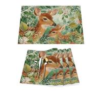 Lot de 4 sets de table en vinyle motif cerf de la jungle de Noël pour tables de salle à manger, sets de table de cuisine, résistants à la chaleur, lavables et lavables en PVC