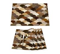 Lot de 4 sets de table en vinyle motif écailles de poisson géométriques pour tables de salle à manger, sets de table de cuisine, résistants à la chaleur, lavables et lavables en PVC marron crème